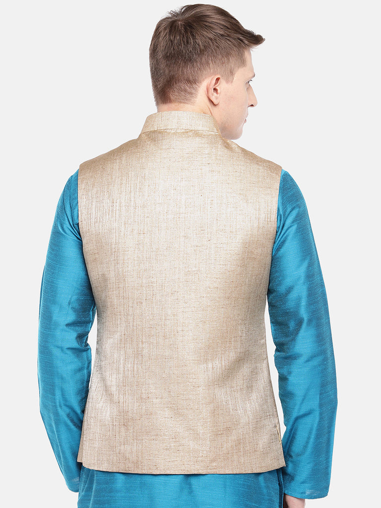 Men Straight Sleeveless Tussar Jackets