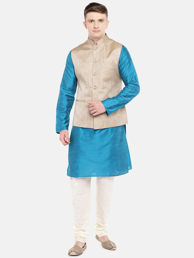 Men Straight Sleeveless Tussar Jackets