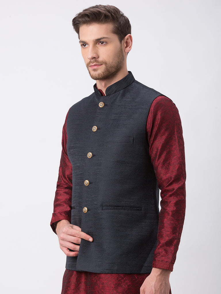 Men Straight Sleeveless Black Jackets