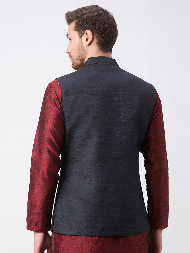 Men Straight Sleeveless Black Jackets