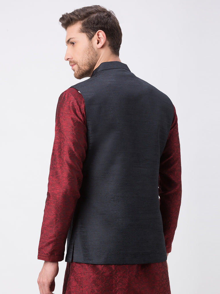 Men Straight Sleeveless Black Jackets