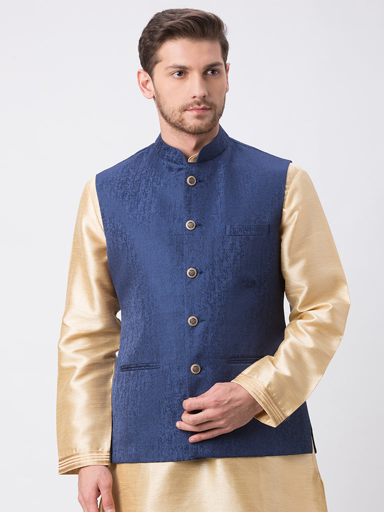 Men Straight Sleeveless Navy Jackets