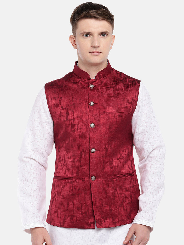 Men Straight Sleeveless Maroon Jackets