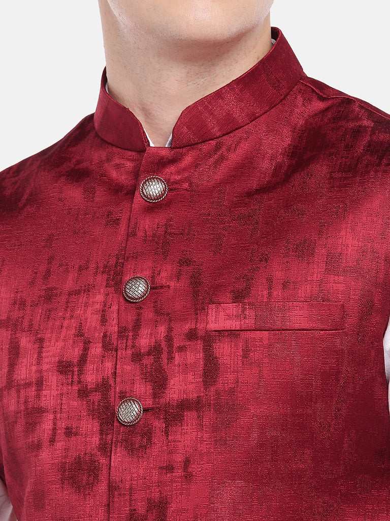 Men Straight Sleeveless Maroon Jackets