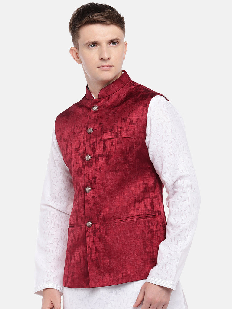 Men Straight Sleeveless Maroon Jackets