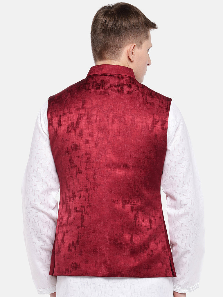 Men Straight Sleeveless Maroon Jackets
