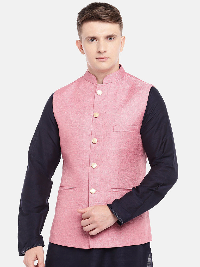 Men Straight Sleeveless Pink Jackets
