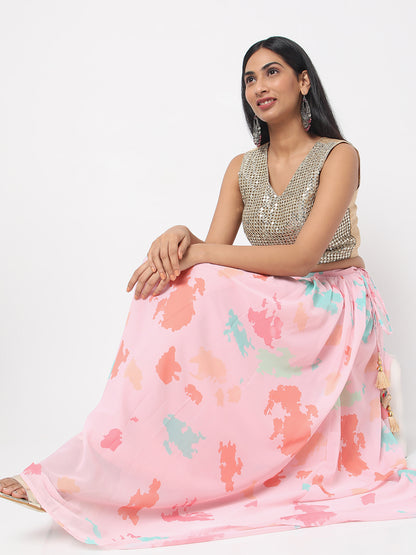 Women's Peach Polyester Printed Skirt