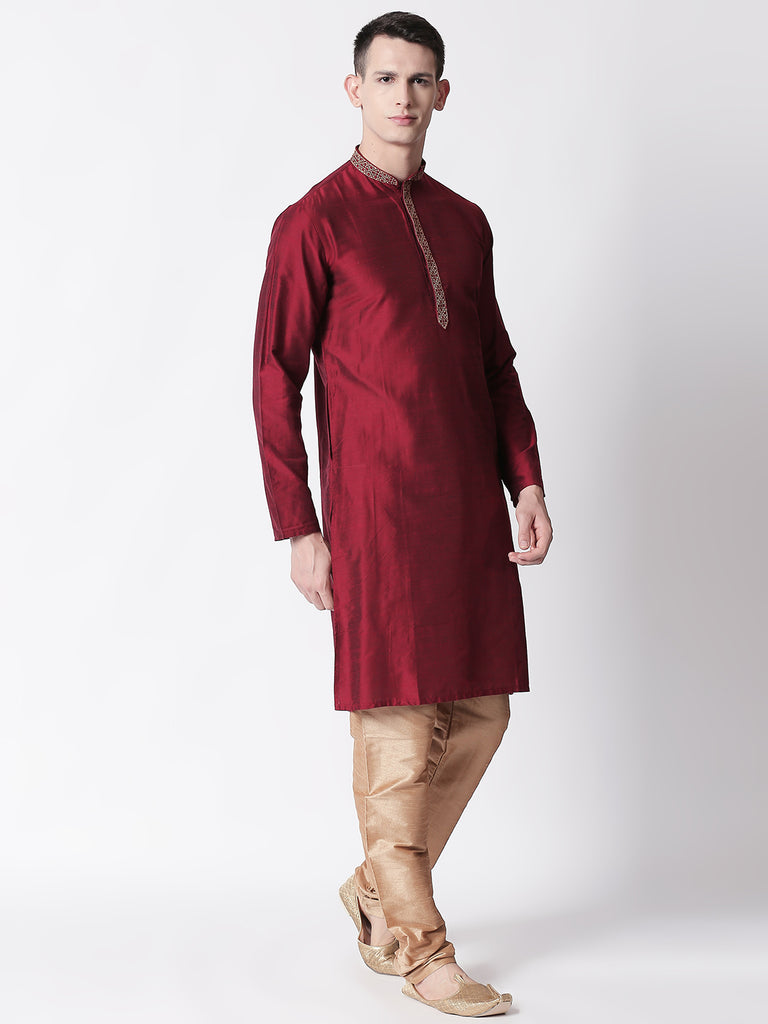 Men Straight Full Sleeve Maroon Kurta