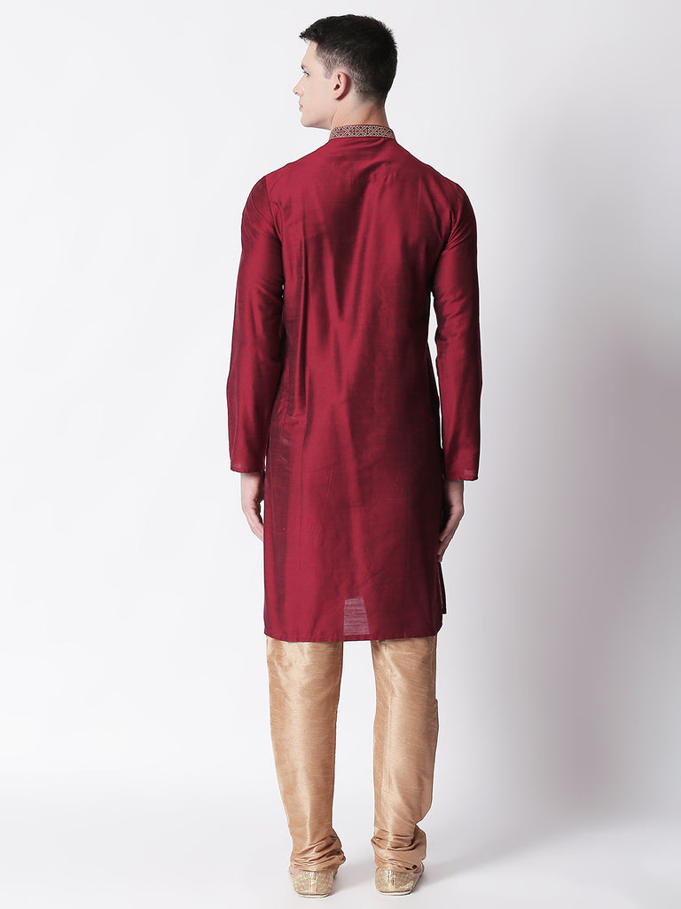 Men Straight Full Sleeve Maroon Kurta