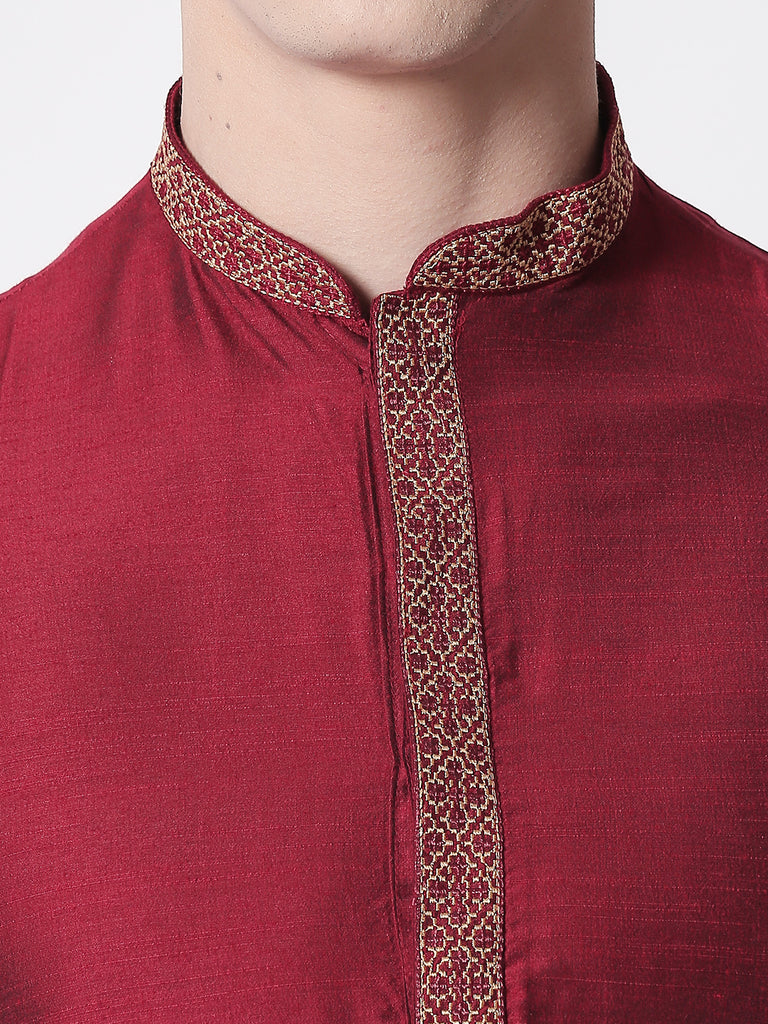 Men Straight Full Sleeve Maroon Kurta