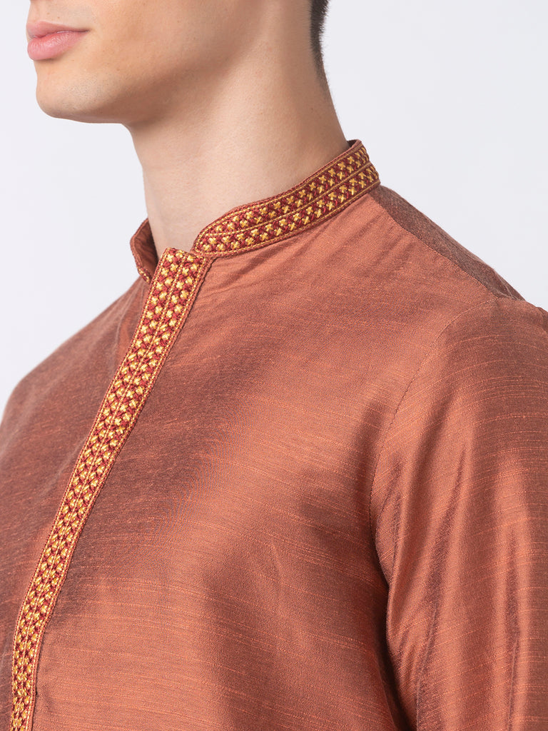 Men Straight Full Sleeve Rust Kurta