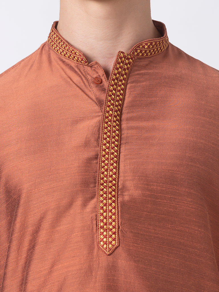 Men Straight Full Sleeve Rust Kurta