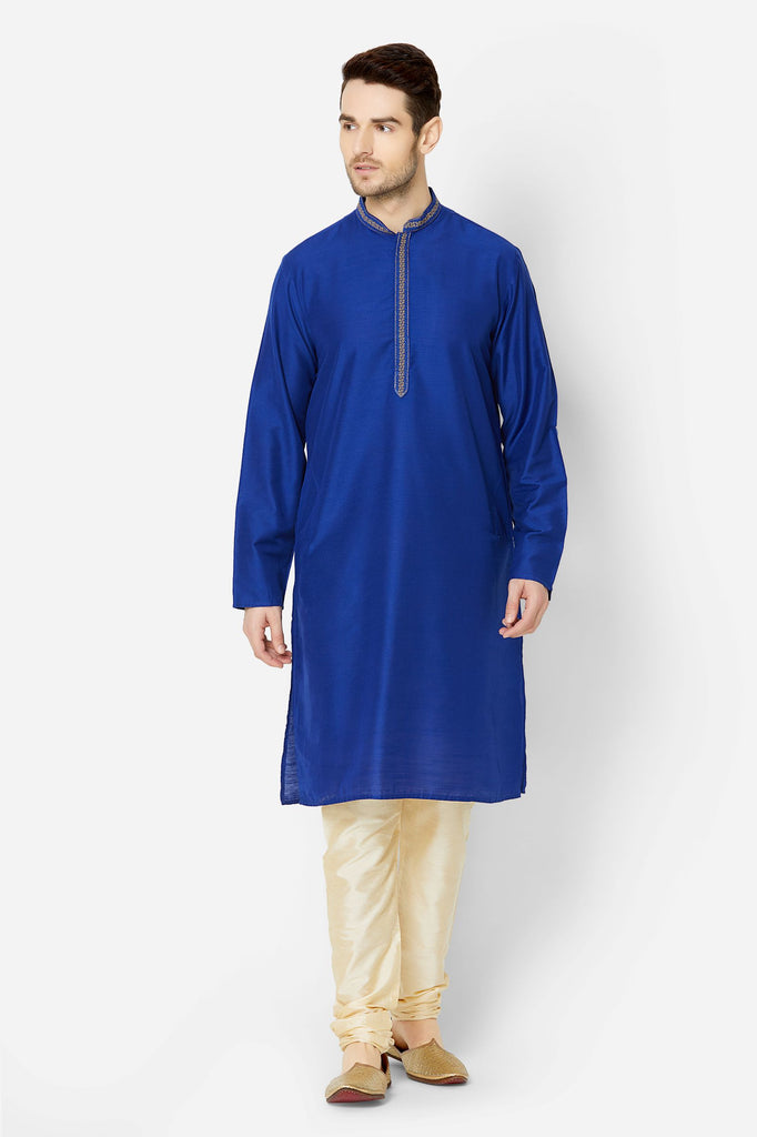 Men Straight Full Sleeve Royal Blue Kurta