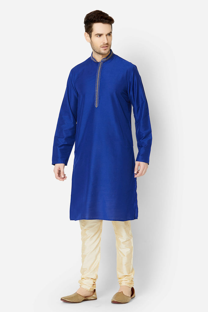 Men Straight Full Sleeve Royal Blue Kurta