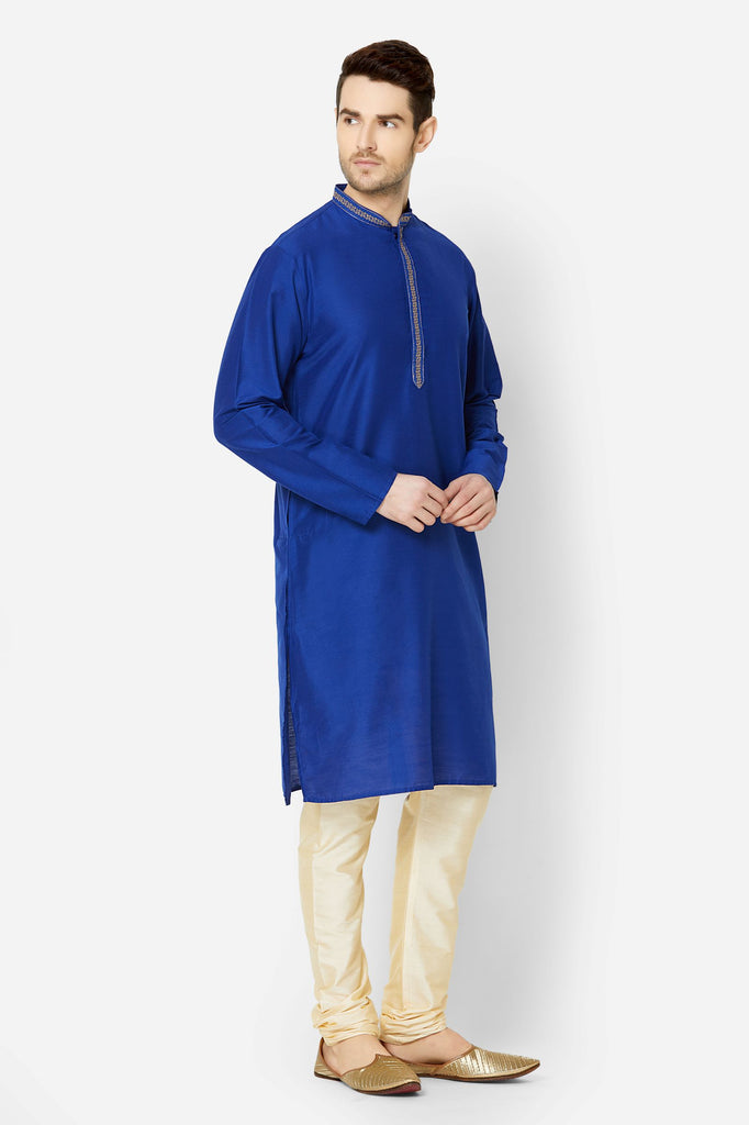 Men Straight Full Sleeve Royal Blue Kurta