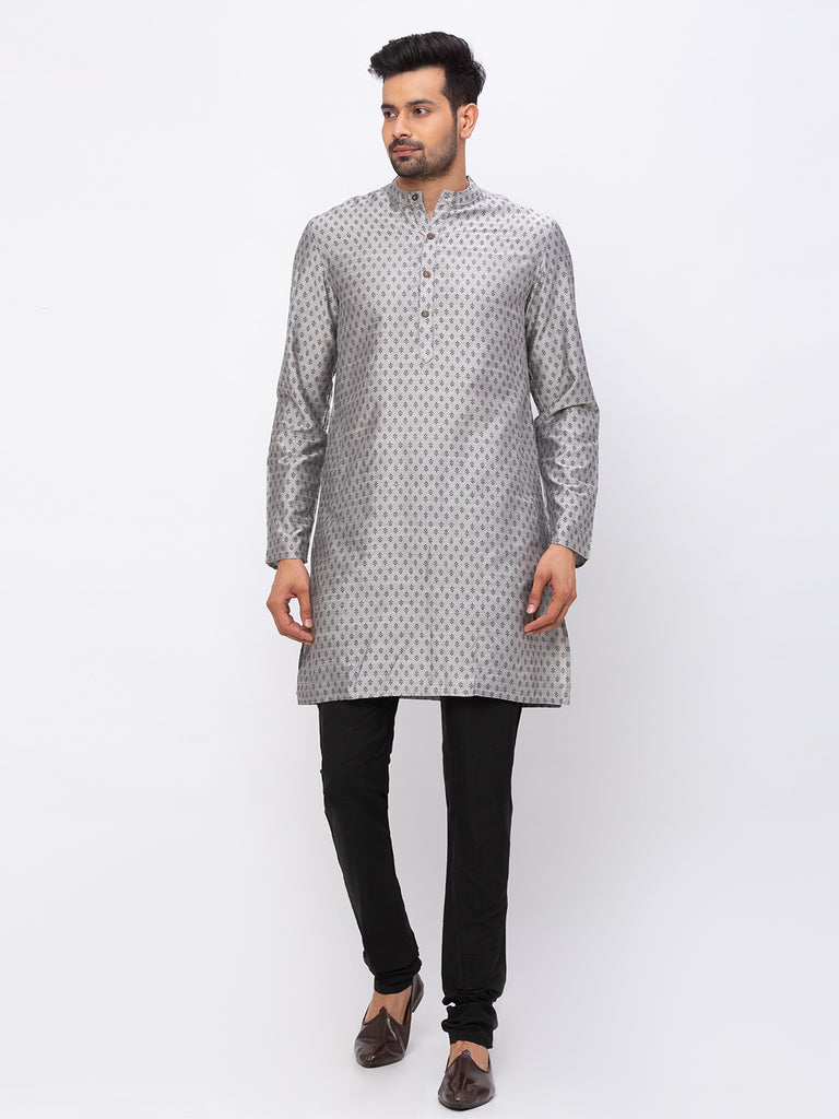 Men Straight Full Sleeve Grey Kurta