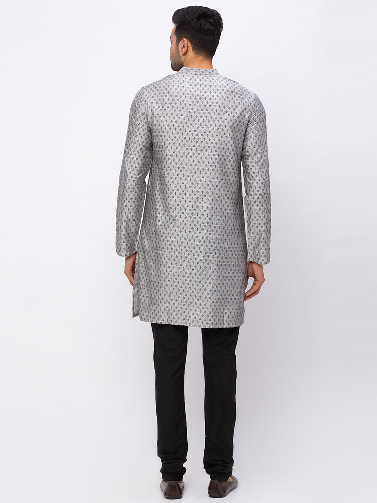 Men Straight Full Sleeve Grey Kurta