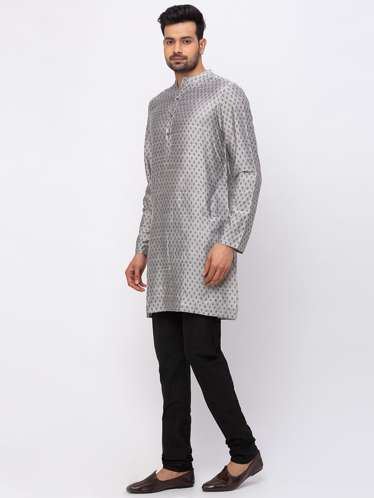 Men Straight Full Sleeve Grey Kurta