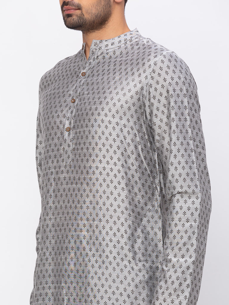 Men Straight Full Sleeve Grey Kurta
