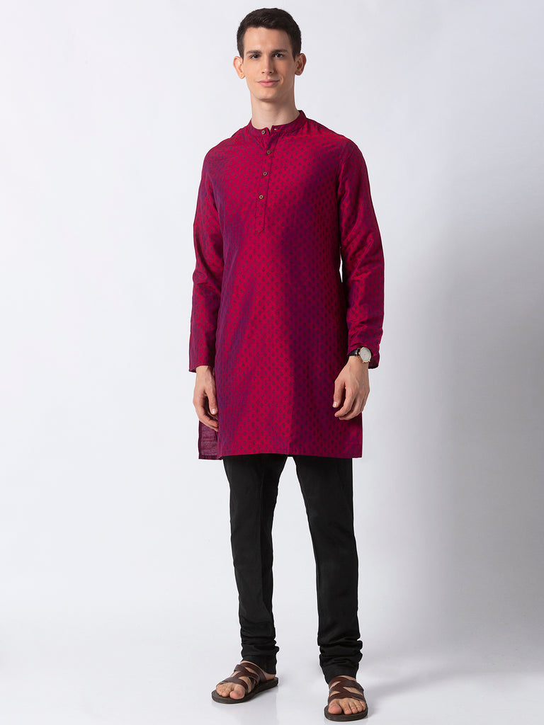Men Straight Full Sleeve Magenta Kurta