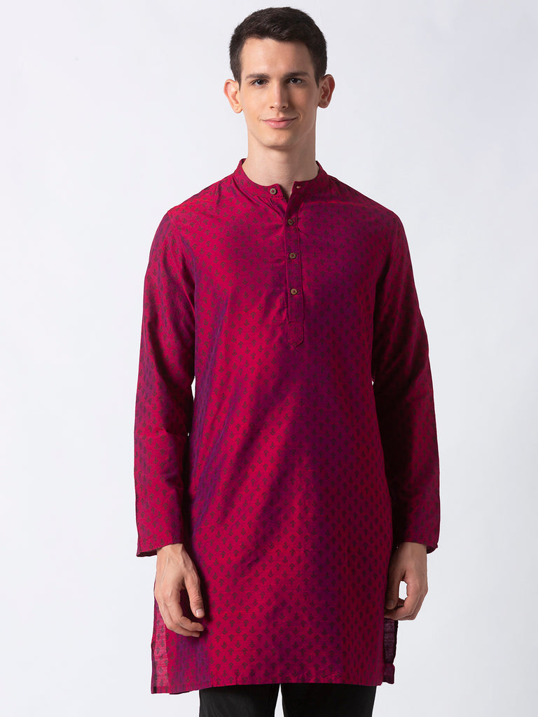 Men Straight Full Sleeve Magenta Kurta