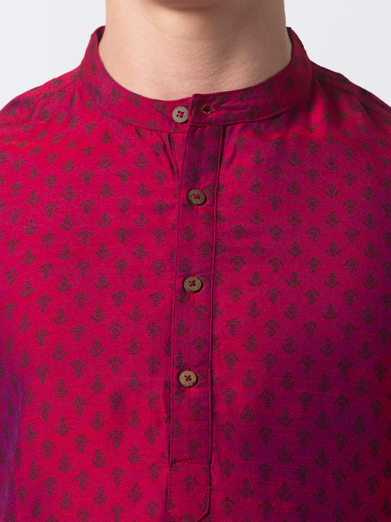 Men Straight Full Sleeve Magenta Kurta