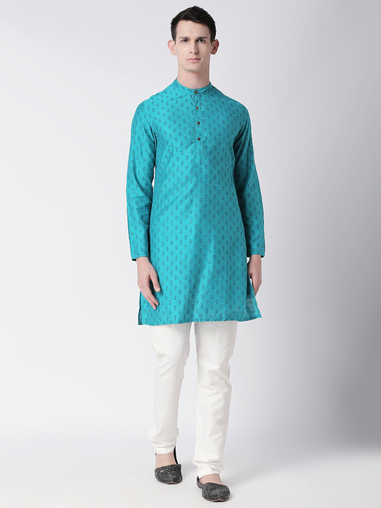 Men Straight Full Sleeve Turq Kurta