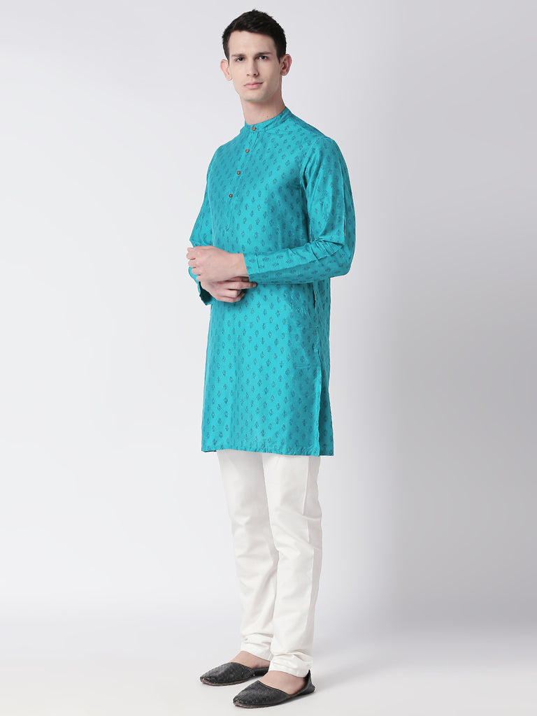 Men Straight Full Sleeve Turq Kurta