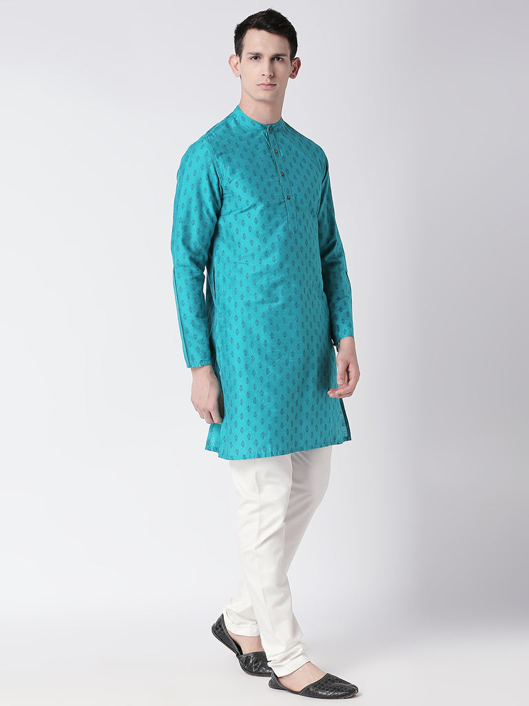 Men Straight Full Sleeve Turq Kurta