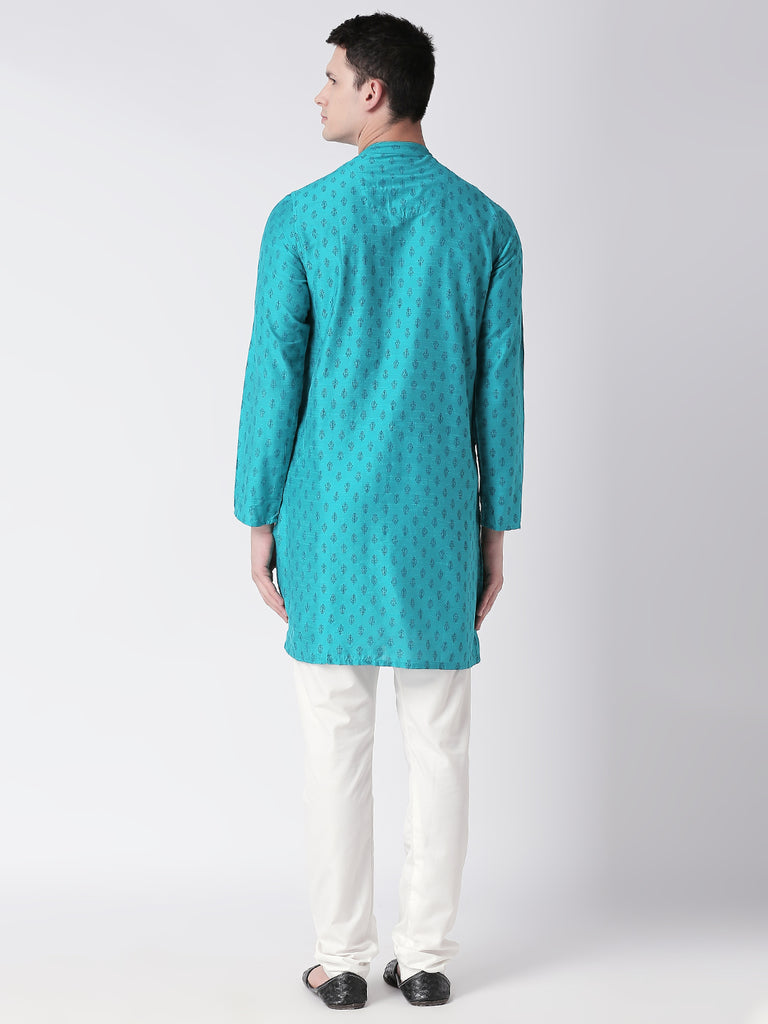 Men Straight Full Sleeve Turq Kurta