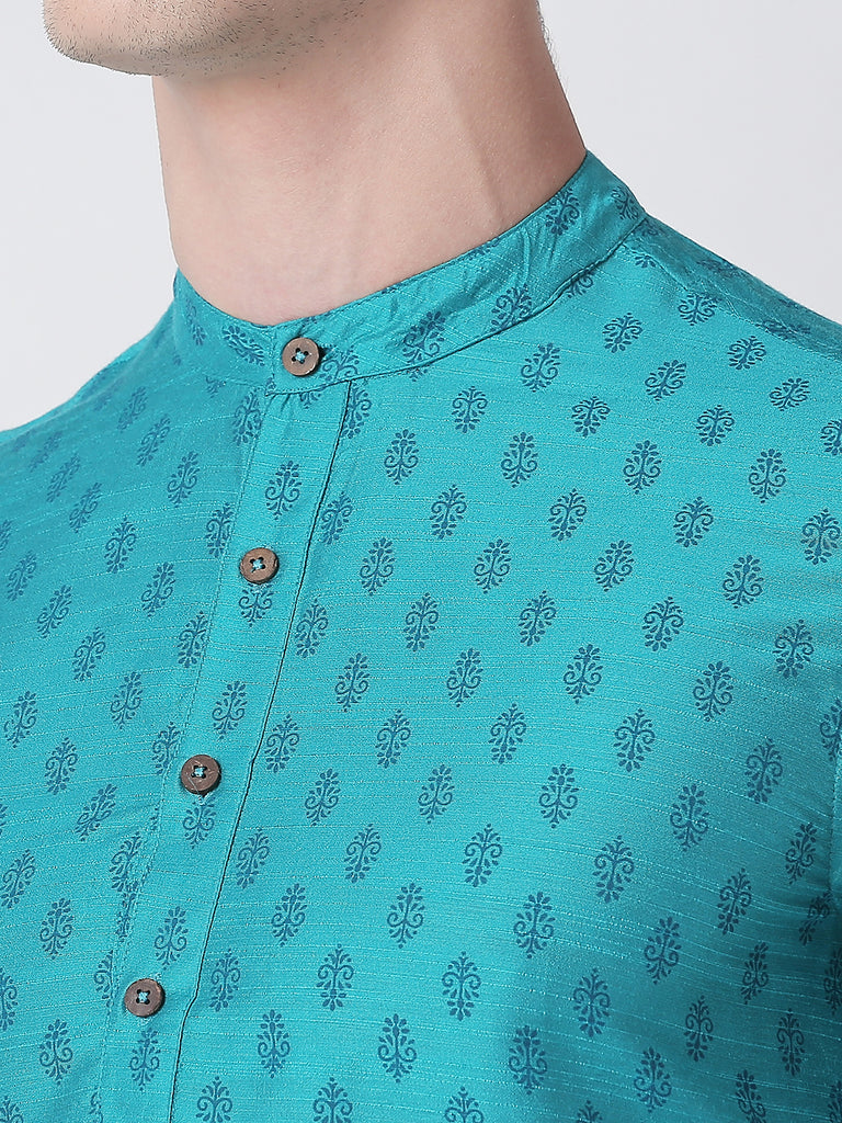 Men Straight Full Sleeve Turq Kurta