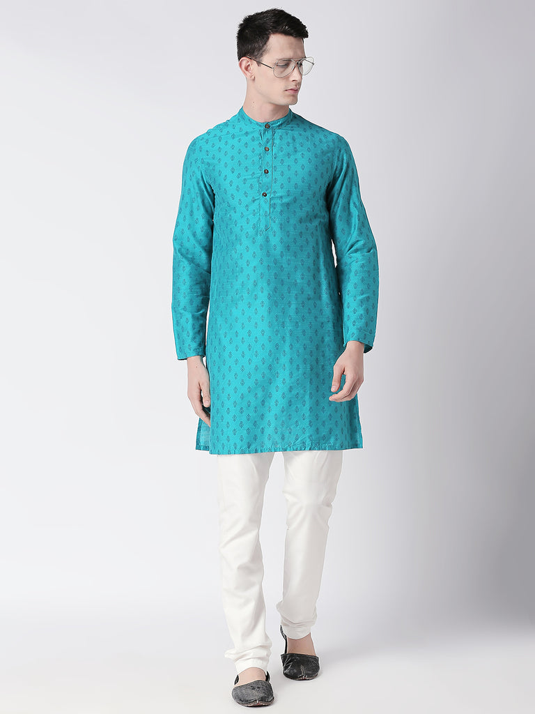 Men Straight Full Sleeve Turq Kurta