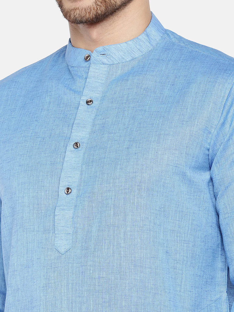 Men Straight Full Sleeve Blue Kurta