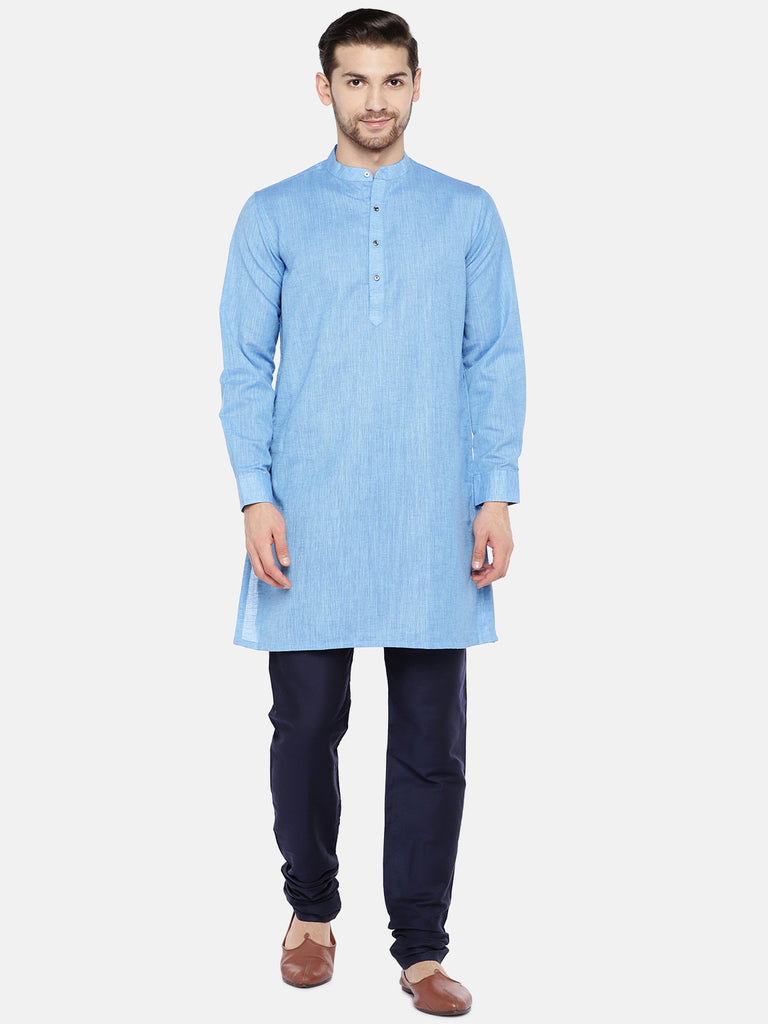Men Straight Full Sleeve Blue Kurta