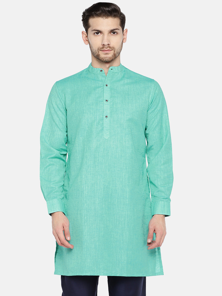 Men Straight Full Sleeve Green Kurta