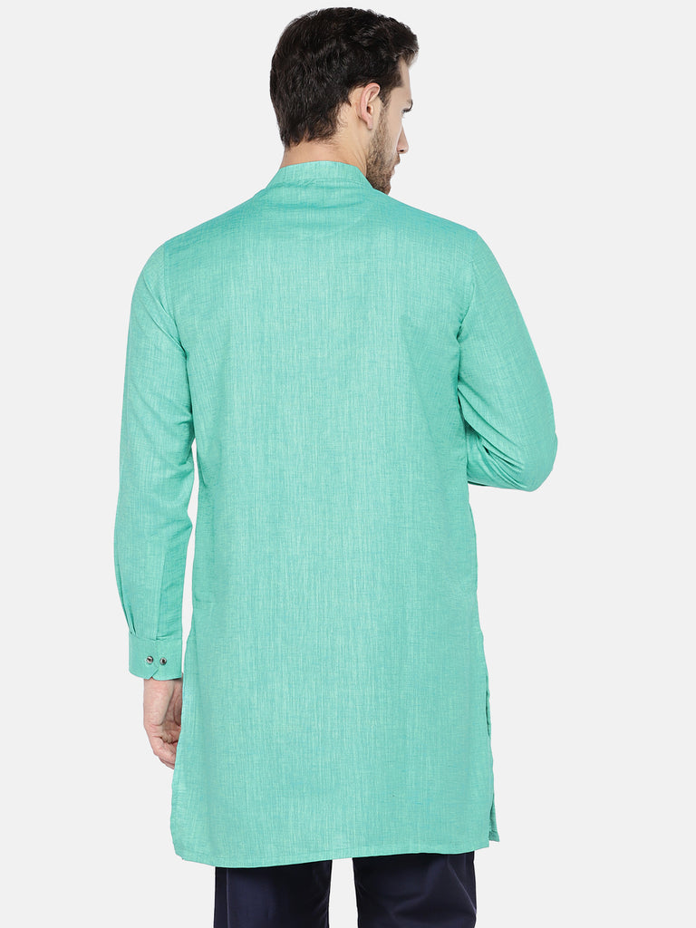 Men Straight Full Sleeve Green Kurta