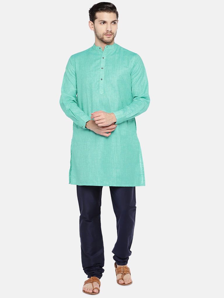 Men Straight Full Sleeve Green Kurta