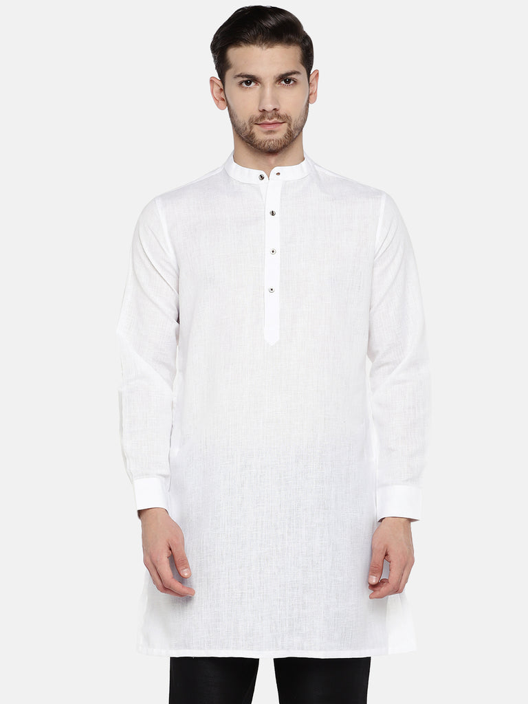 Men Straight Full Sleeve White Kurta