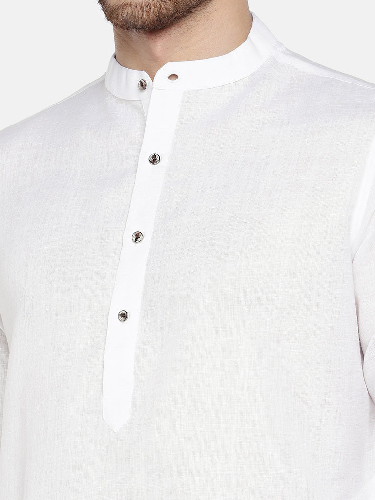 Men Straight Full Sleeve White Kurta