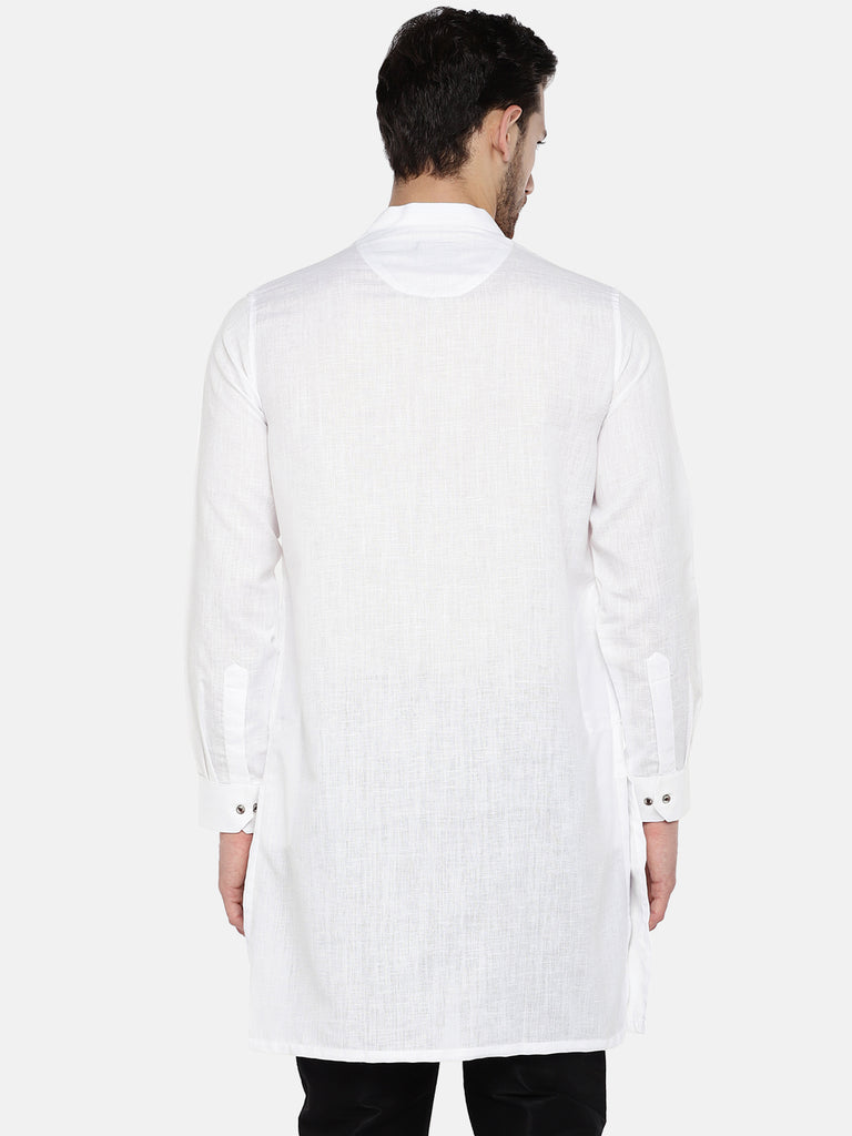 Men Straight Full Sleeve White Kurta