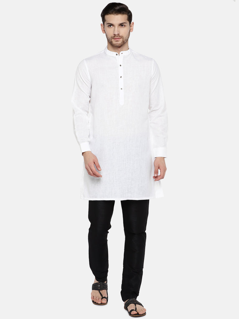 Men Straight Full Sleeve White Kurta