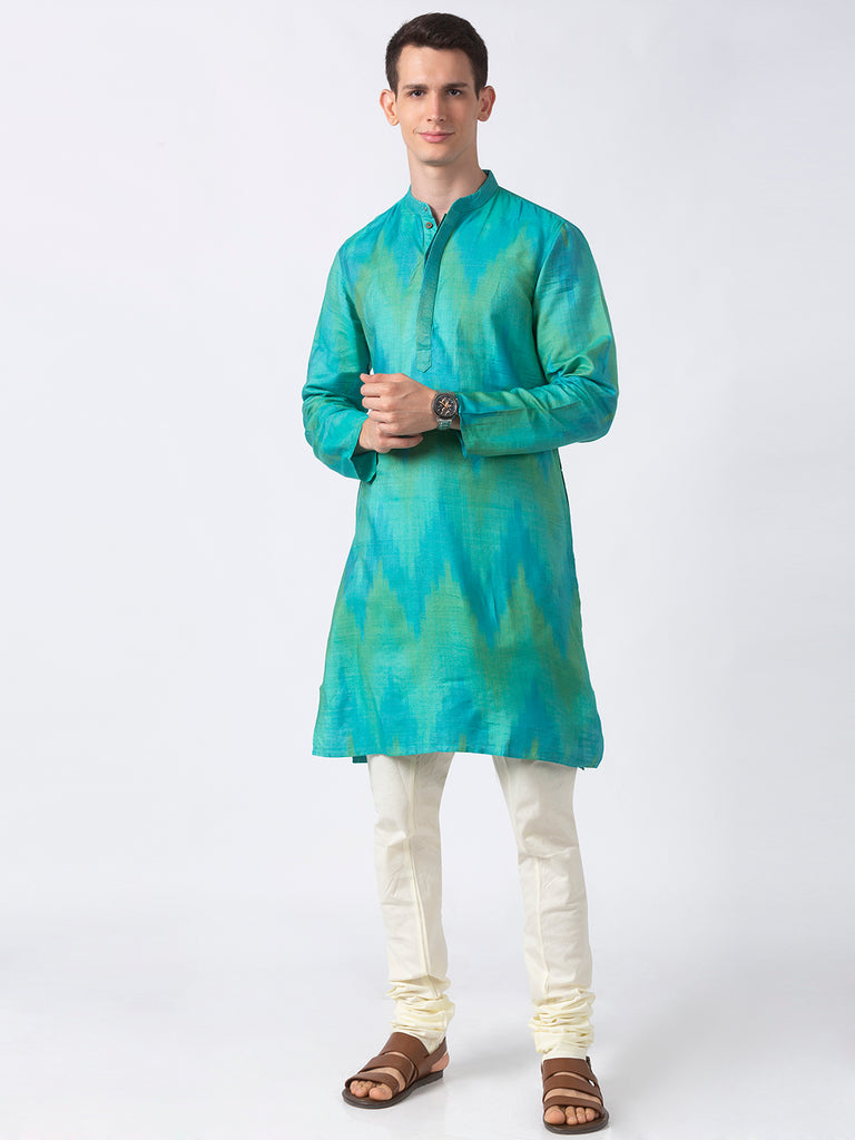 Men Straight Full Sleeve Teal Kurta