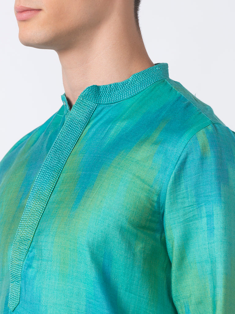 Men Straight Full Sleeve Teal Kurta