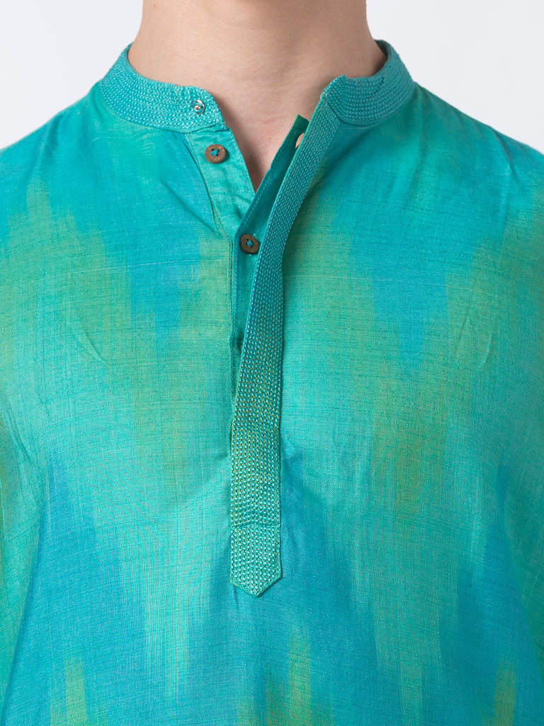 Men Straight Full Sleeve Teal Kurta