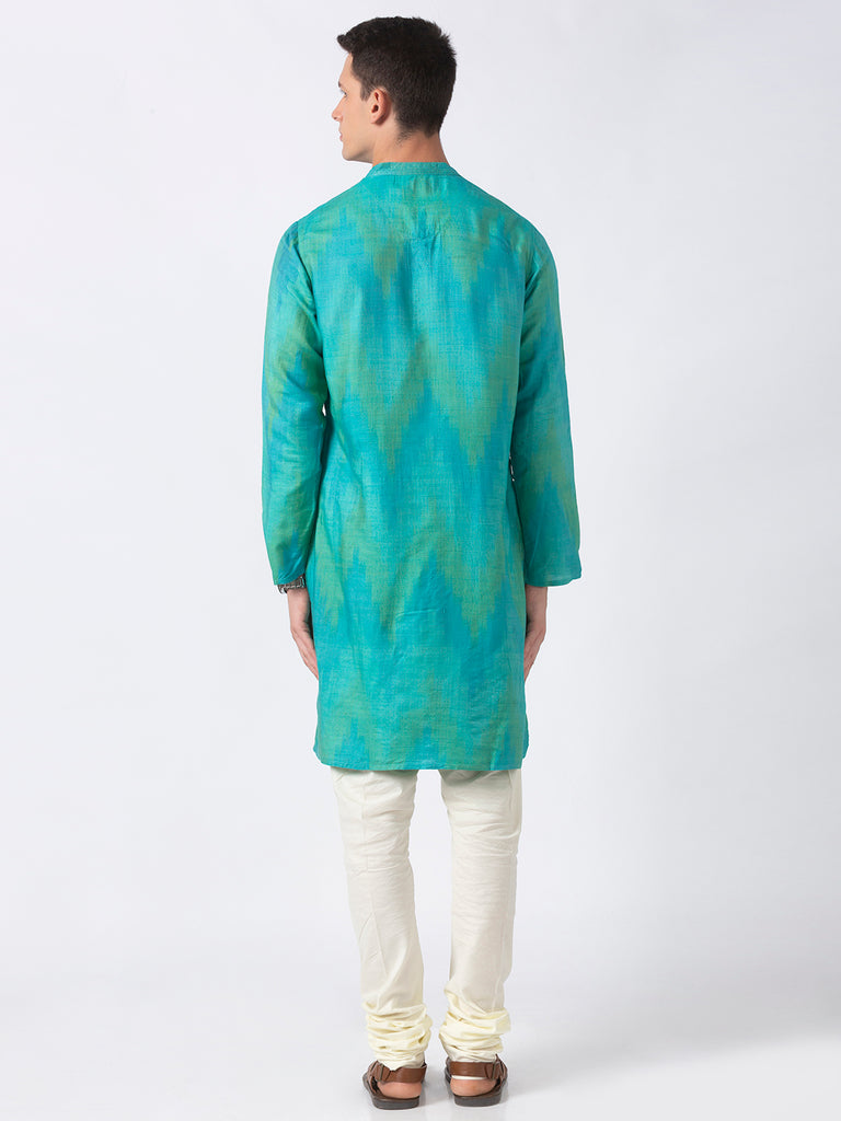 Men Straight Full Sleeve Teal Kurta