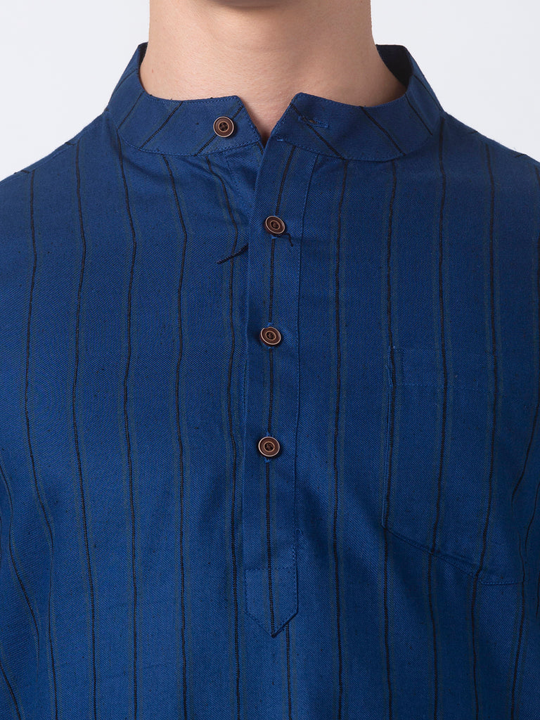 Men Straight Full Sleeve Navy Kurta