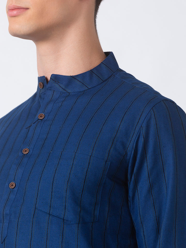 Men Straight Full Sleeve Navy Kurta