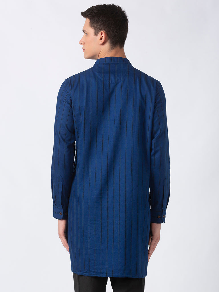 Men Straight Full Sleeve Navy Kurta