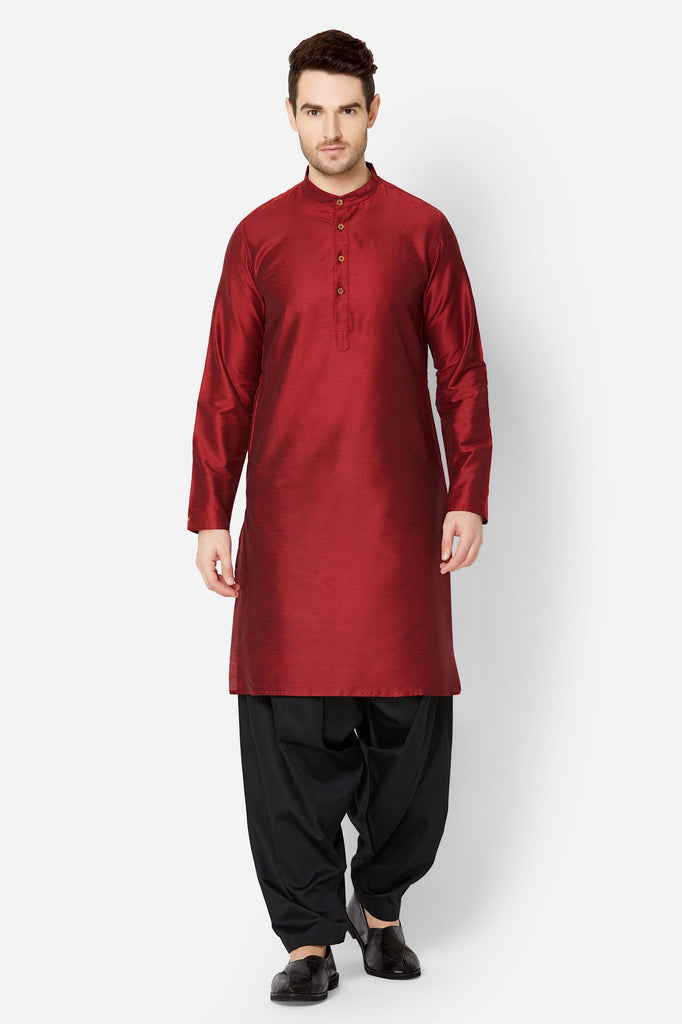 Men Straight Full Sleeve Maroon Kp Set